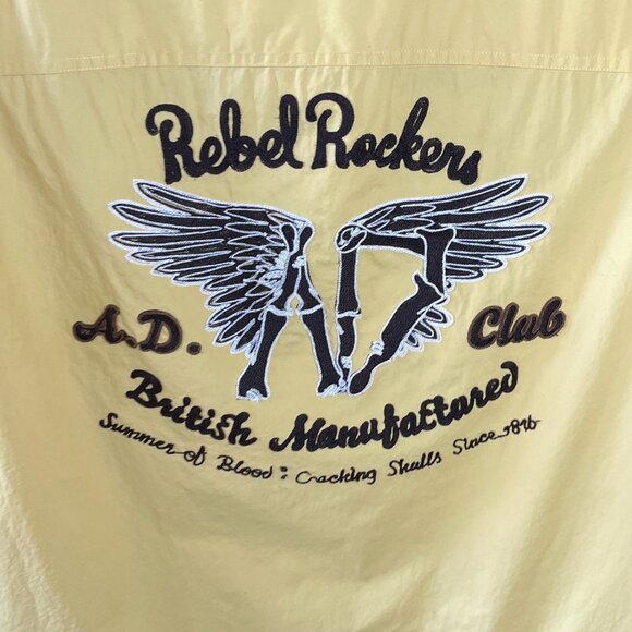 Artful Dodger Rebel Rockers Embroidered Men's Shirt Size 3XL Yellow Short Sleeve - Picture 2 of 10
